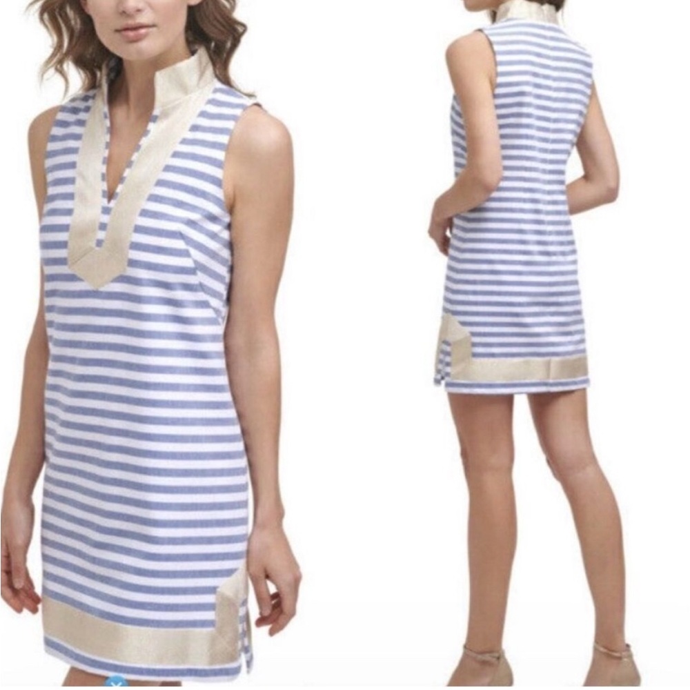 Eliza J Striped Blue and Gold Women's Dress